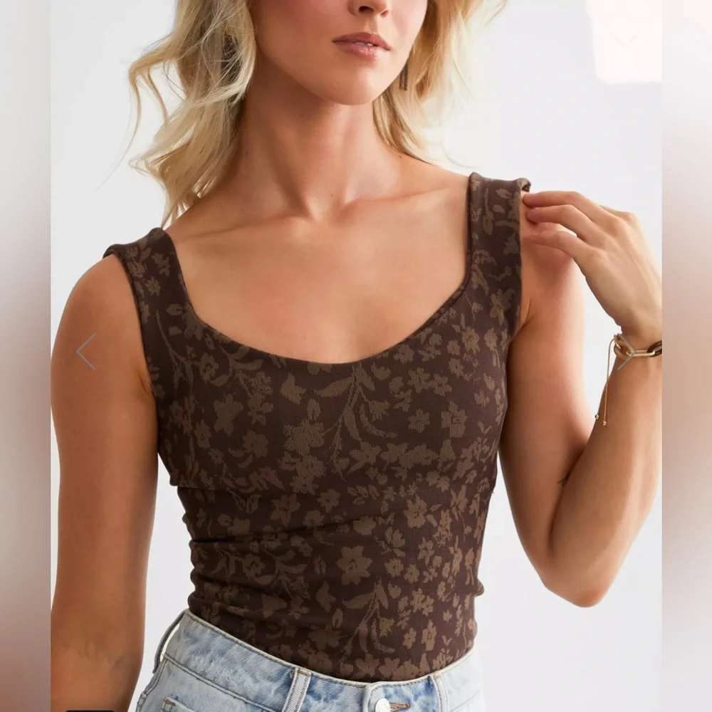 NWT Free People’s Printed Clean Lines Chocolate Combo Bodysuit XS/S